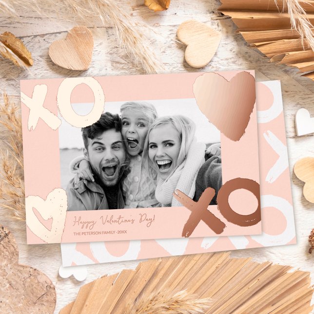 Carte De Vœux En Aluminium Rose gold xo cœur photo Saint-Valentin  (Créateur téléchargé)