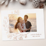 Carte De Vœux En Aluminium Rose moderne Gold hiver Joyeux Noël Photo<br><div class="desc">Rose moderne Gold Winter naturel Joyeux Noël Photo Foil Carte de vacances *foin réel</div>