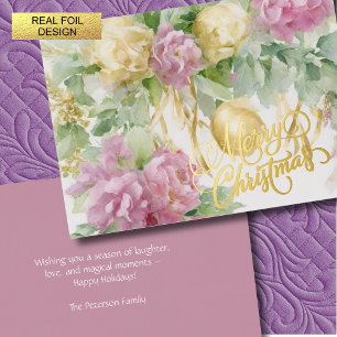 Carte De Vœux En Aluminium Rose Satin Ruban À feuillage persistant Mauve Crèm