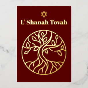 Carte De Vœux En Aluminium Rosh Hashanah feuille d'or Arbre de Vie Bourgogne