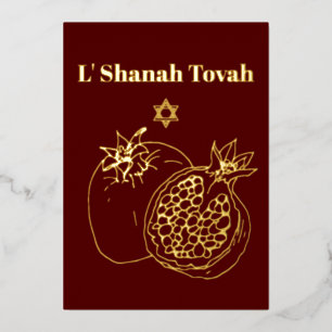 Carte De Vœux En Aluminium Rosh Hashanah feuille d'or Bourgogne