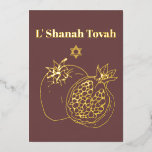 Carte De Vœux En Aluminium Rosh Hashanah Poussière de Rose Pâle Feuille d'Or