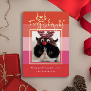Carte De Vœux En Aluminium Rouge de photo de Noël pour animaux Furry & Bright