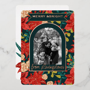 Carte De Vœux En Aluminium Rouge et Vert Floral Classique de Noël