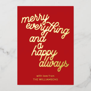 Carte De Vœux En Aluminium Rouge Festif Écriture Joyeux Noël Tout en Or