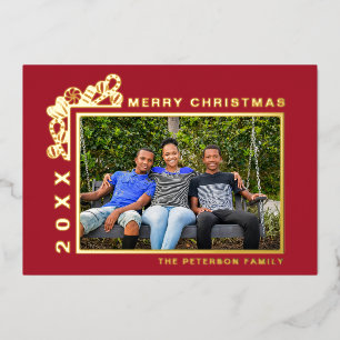 Carte De Vœux En Aluminium Rouge Joyeux Noël Photo Gold