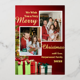 Carte De Vœux En Aluminium Rouge moderne élégante Famille Joyeux Noël Photo