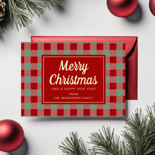 Carte De Vœux En Aluminium Rouge Plaid Christmas Gold