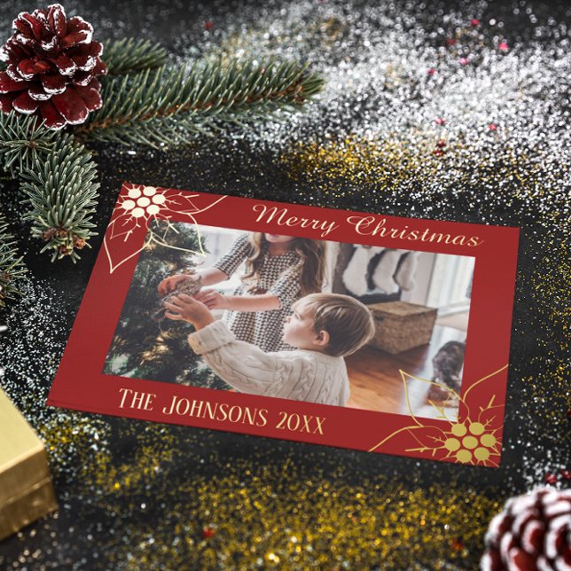 Carte De Vœux En Aluminium Rouge simple élégant Poinsettia photo de Noël (Créateur téléchargé)