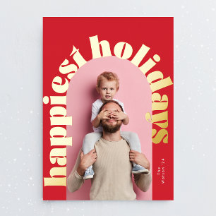 Carte De Vœux En Aluminium rouge vert or gras texte arc photo noël