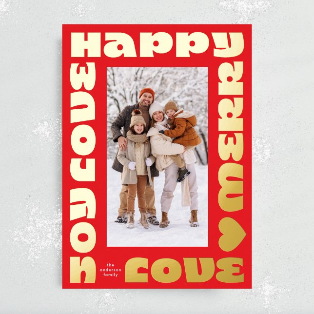 Carte De Vœux En Aluminium rouge vif or moderne photo de noël (Créateur téléchargé)