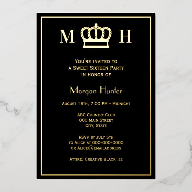 Carte De Vœux En Aluminium Royal Princess Crown #1 Sweet Sixteen (Recto)