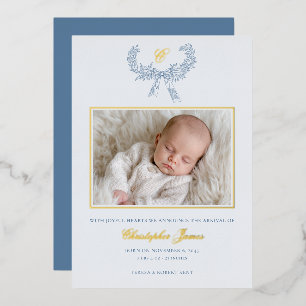 Carte De Vœux En Aluminium Ruban à nœud de couronne vintage bleu bébé