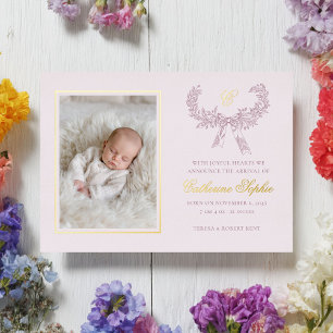 Carte De Vœux En Aluminium Ruban de Couronne Vintage Rose Bébé