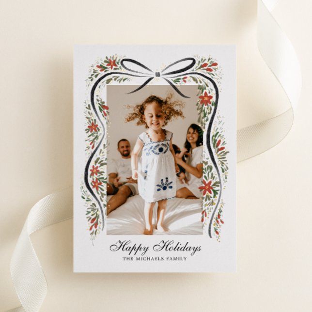 Carte De Vœux En Aluminium Ruban de Noël festif avec Poinsettias (Créateur téléchargé)