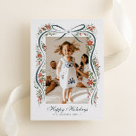 Carte De Vœux En Aluminium Ruban de Noël festif avec Poinsettias<br><div class="desc">Envoyez à votre famille et à vos amis une mise à jour de famille et un message de joie pour les fêtes avec cette carte de Noël en une seule photo, illustrant à la main une illustration branchée d'un ruban bleu poussiéreux agrémenté de fleurs festives de poinsettia rouges, de verdure...</div>