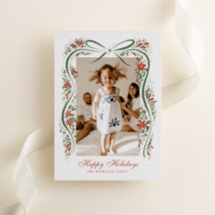 Carte De Vœux En Aluminium Ruban de Noël festif avec Poinsettias