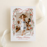 Carte De Vœux En Aluminium Ruban de Noël festif avec Poinsettias<br><div class="desc">Envoyez à votre famille et à vos amis une mise à jour de famille et un message de joie pour les fêtes avec cette carte de Noël en une seule photo, illustrant à la main une illustration branchée d'un ruban rouge rouille agrémenté de fleurs festives de poinsettia rouges, de verdure...</div>