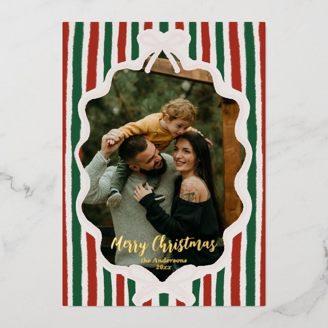 Carte De Vœux En Aluminium Ruban fantaisiste dessiné à la main rouge et vert  (Recto)