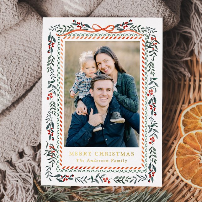 Carte De Vœux En Aluminium Ruban rouge blanc et verdure 2 Photo (Créateur téléchargé)