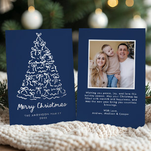 Carte De Vœux En Aluminium Rubans de sapin de Noël fantaisistes Bleu marine P