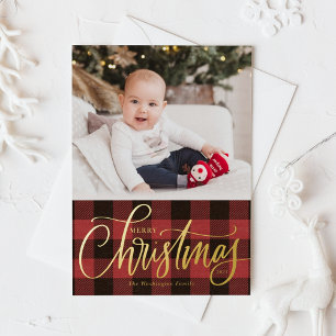 Carte De Vœux En Aluminium Russe Red Buffalo Plaid Joyeux Noël Photo
