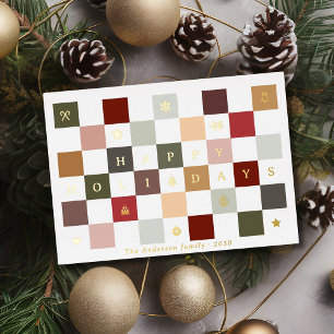 Carte De Vœux En Aluminium Rustic Cute Joyeux Joyeux Jours de Noël Checkerboa