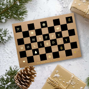 Carte De Vœux En Aluminium Rustic Cute Joyeux Joyeux Jours de Noël Checkerboa