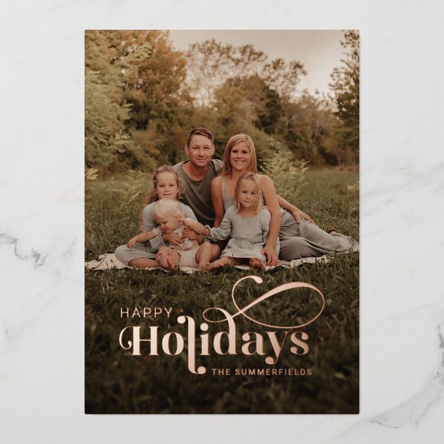 Carte De Vœux En Aluminium Rustic Happy Holidays Photo (Recto)