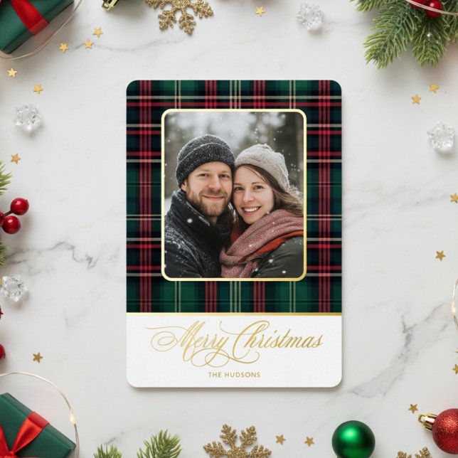 Carte De Vœux En Aluminium Rustic Plaid Photo Joyeux Noël (Créateur téléchargé)