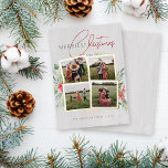 Carte De Vœux En Aluminium Rustic Wood 4 Photo Collage Noël le plus joli<br><div class="desc">Élevez vos salutations de vacances avec notre carte Foil "Merriest Christmas". L'arrière - plan en bois de bouleau prépare le décor d'un collage de 4 photos encastré dans un cadre luxueux en feuille blanche et or. Complété par des poinsettites d'aquarelle de bon goût et des accents de baies sèches.</div>