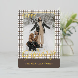 Carte De Vœux En Aluminium Rustique Classy Élégant Plaid Motif Gold