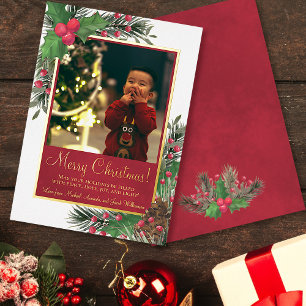 Carte De Vœux En Aluminium Rustique Holly & Pine Joyeux Noël Photo