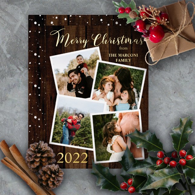 Carte De Vœux En Aluminium Rustique Woodsy Faux Bois Joyeux Noël 4 Photo (Créateur téléchargé)