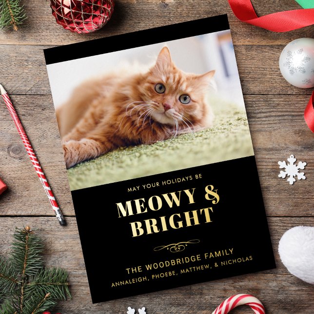 Carte De Vœux En Aluminium Sac photo Meowet Bright Cat Noël (Meowy and Bright Cat Photo Gag Christmas Foil Holiday Card)