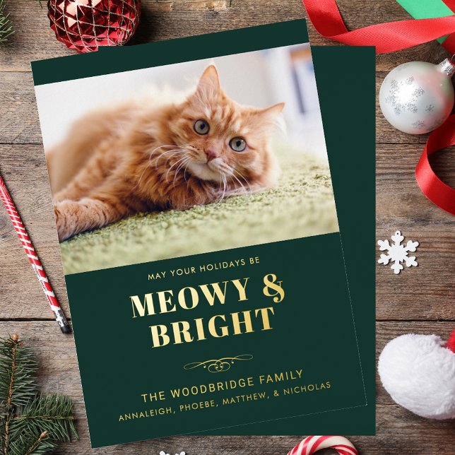 Carte De Vœux En Aluminium Sac photo Meowet Bright Cat Noël (Meowy and Bright Cat Photo Gag Christmas Foil Holiday Card)