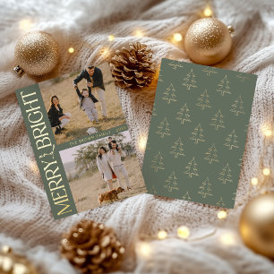 Carte De Vœux En Aluminium Sage Simple Photo Texte "Merry and Bright"