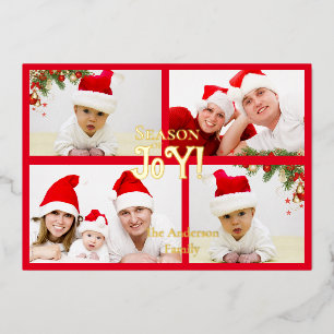 Carte De Vœux En Aluminium Saison De Joie Famille Photo Noël Couronne Rouge