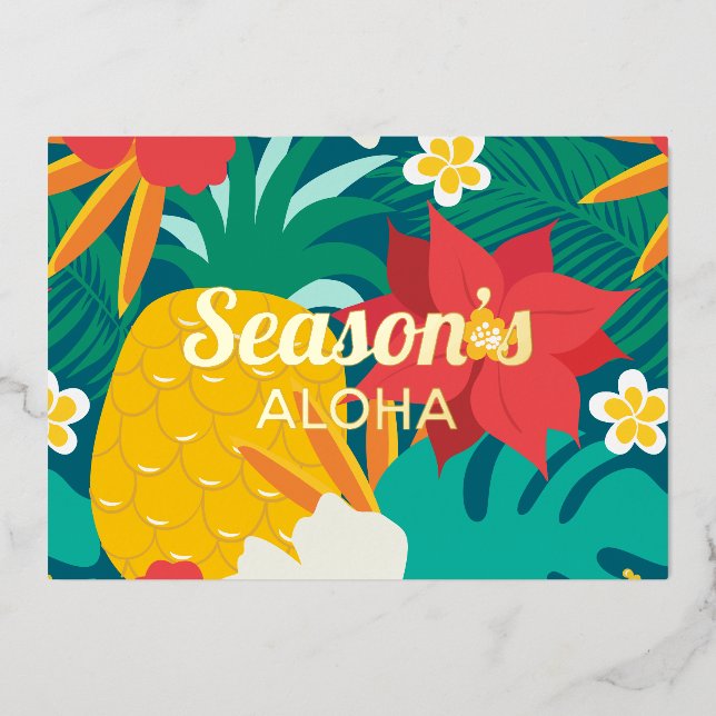 Carte De Vœux En Aluminium Saison de Noël tropical hawaïen Aloha (Recto)