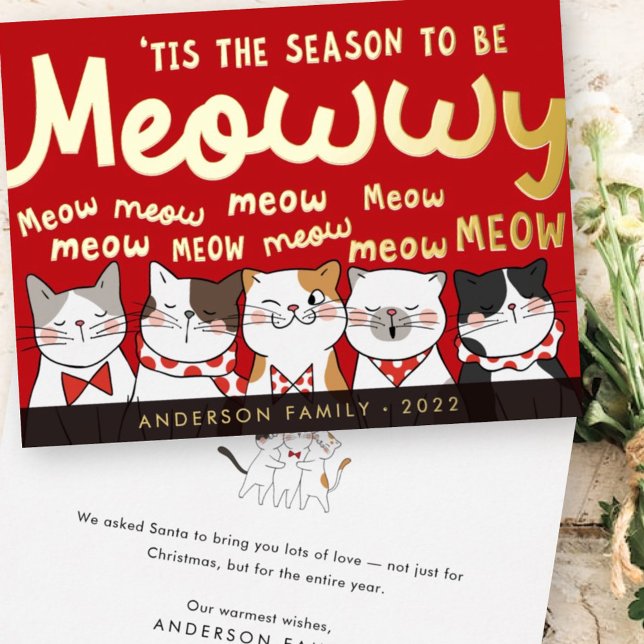 Carte De Vœux En Aluminium Saison pour être Meowwy Drôle Chats Mignons Chante (Créateur téléchargé)
