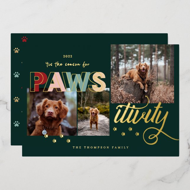 Carte De Vœux En Aluminium Saison Pour Pawsitivity Fun Pet 3 Photo Collage (Recto/Verso)