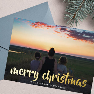 Carte De Vœux En Aluminium Salutation personnalisée Or Joyeux Noël Photo de f