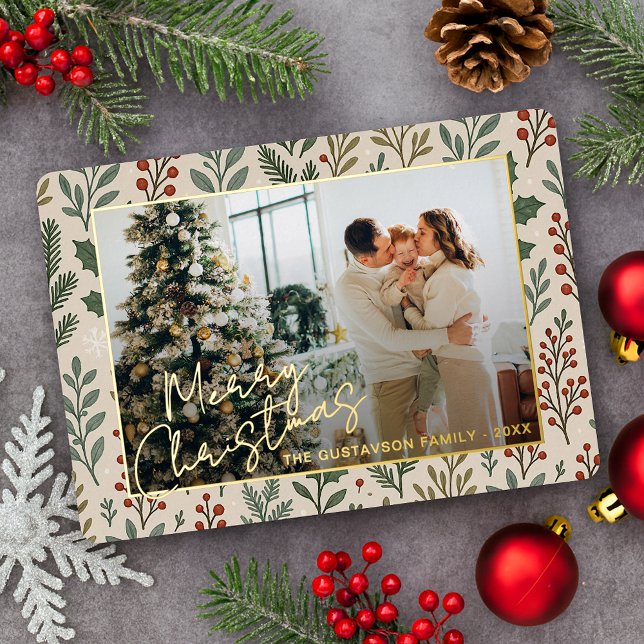 Carte De Vœux En Aluminium Salutations Botaniques Saisonnières Sur Holly Berr (Créateur téléchargé)