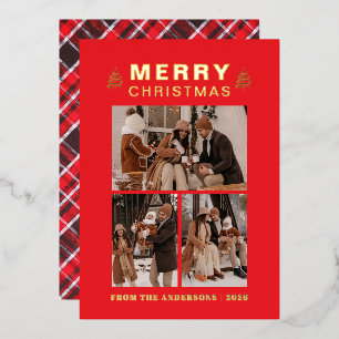 Carte De Vœux En Aluminium Sapin élégant & Tartan Plaid Noël 3 Photo