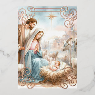 Carte De Vœux En Aluminium Scène de la Nativité à l'aquarelle