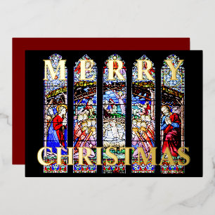 Carte De Vœux En Aluminium Scène de la Nativité en Verre Coloré Joyeux Noël