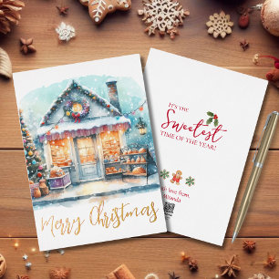 Carte De Vœux En Aluminium Scène d'hiver Joyeux Noël Or