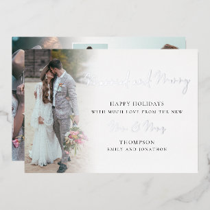 Carte De Vœux En Aluminium Script 6 Photos Mariées et Joyeux Noël Real F
