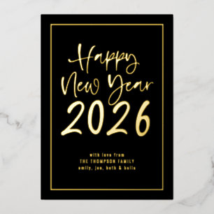 Carte De Vœux En Aluminium Script Bordure Bonne année 2026 Photo Noir