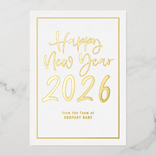 Carte De Vœux En Aluminium Script Bordure Logo QR Société Bonne Année 2026